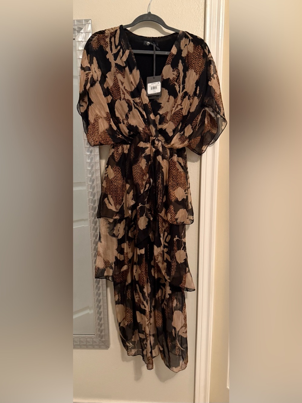M Made In Italy Chiffon Tiered HighLow Dress Geometric Print Pattern - Size M